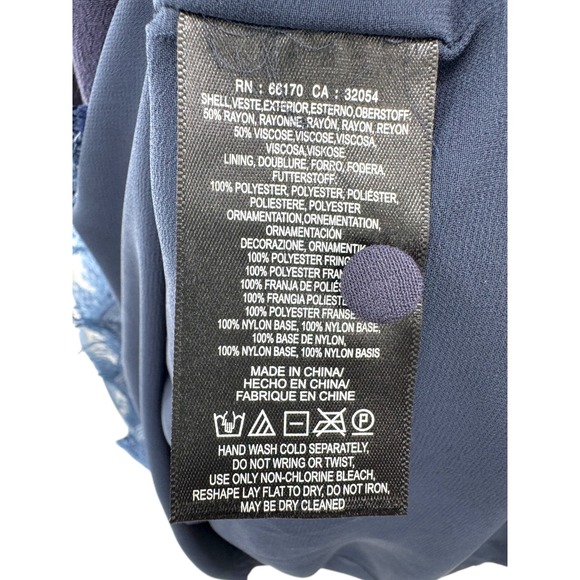 Maeve Anthropologie Navy‎ Sleeveless Fringe Hem Shift Dress Blue Trim Size 6 - Picture 5 of 5